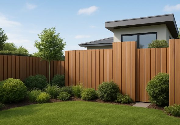 A well-maintained garden enclosed by a solid wooden fence, highlighting privacy features.