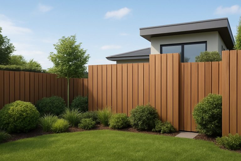 A well-maintained garden enclosed by a solid wooden fence, highlighting privacy features.